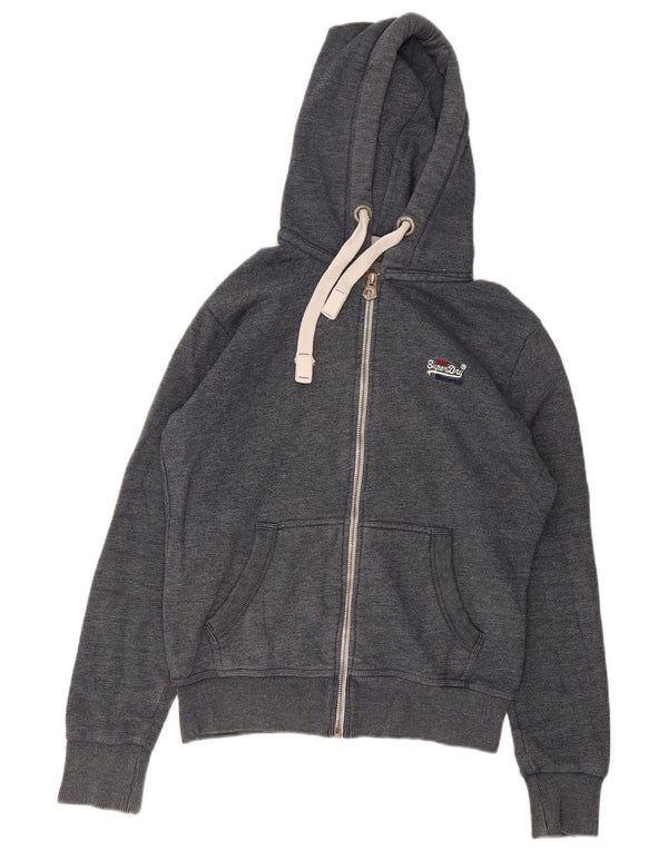 Superdry Herren-Kapuzenpullover mit Reißverschluss aus mittelgrauer Baumwolle