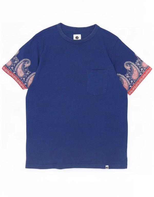 Pretty Green Mens T-Shirt Top Large Blue Paisley Cotton