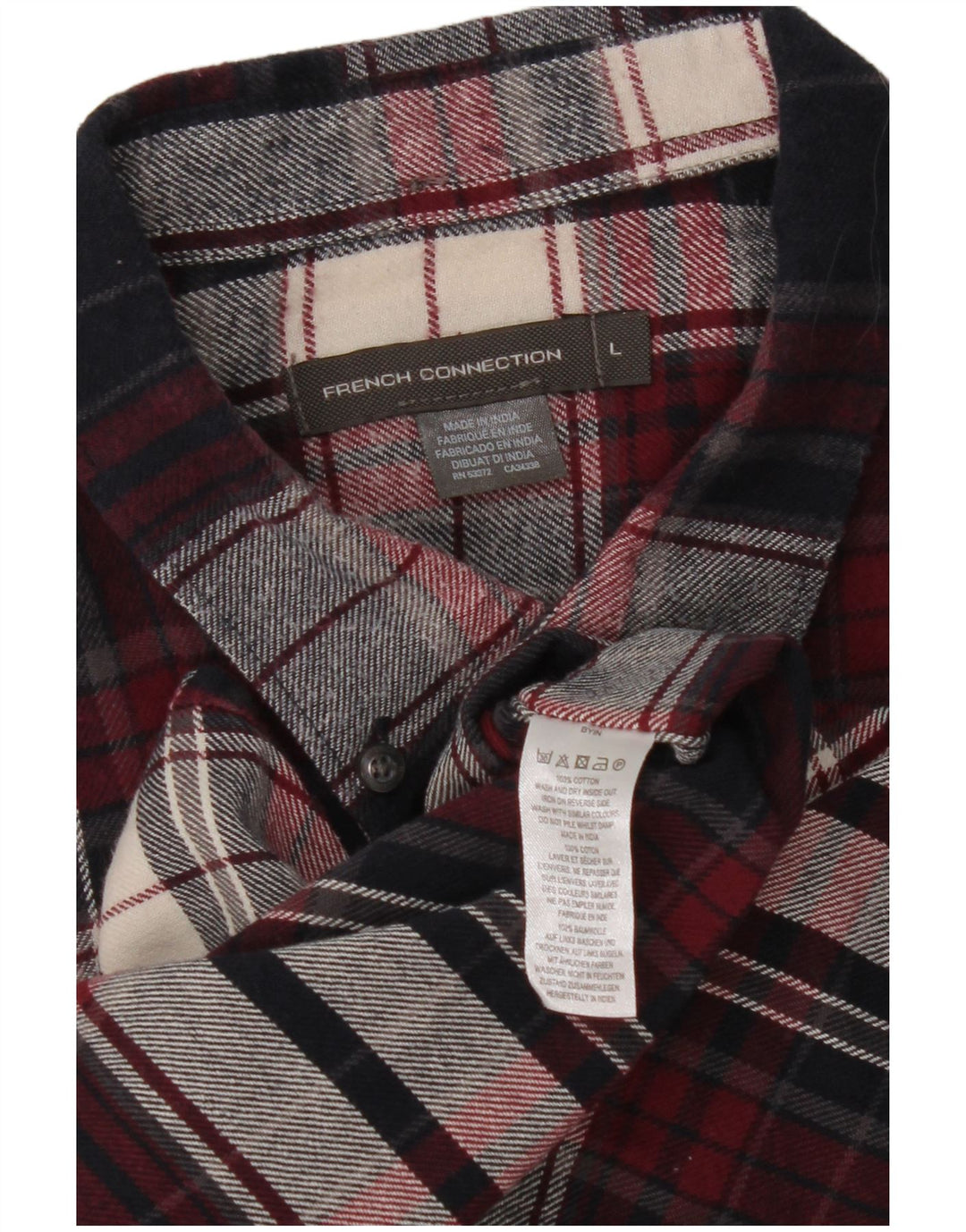 French Connection Mens Flannel Shirt Large Navy Blue Check Cotton