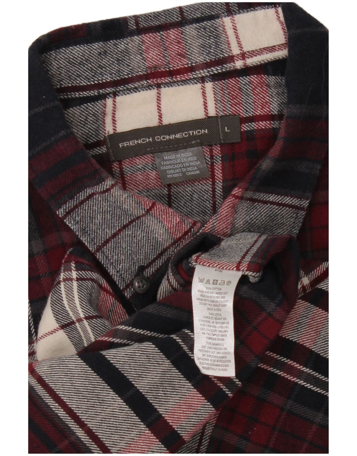 French Connection Mens Flannel Shirt Large Navy Blue Check Cotton