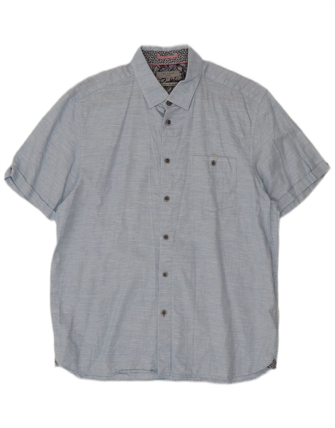 Ted Baker Mens Short Sleeve Shirt Size 5 XL Blue Flecked Cotton