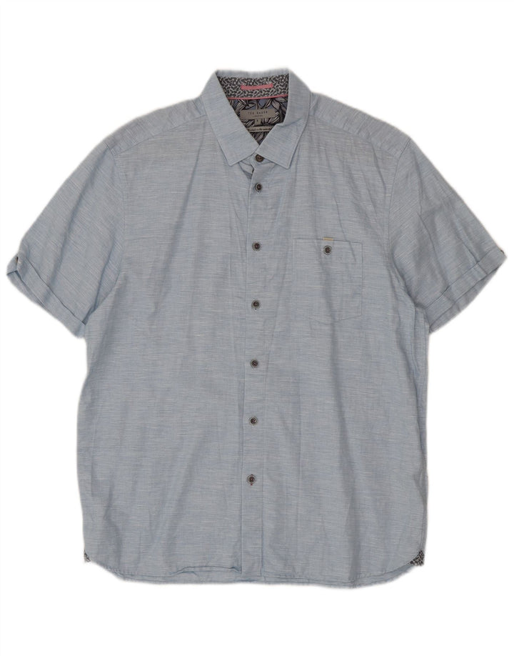 Ted Baker Mens Short Sleeve Shirt Size 5 XL Blue Flecked Cotton