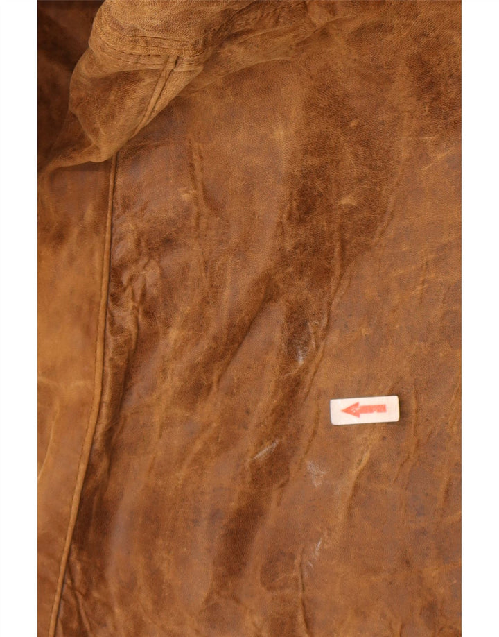 Vintage Mens Double Breasted Leather Coat EU 48 Medium Brown Leather