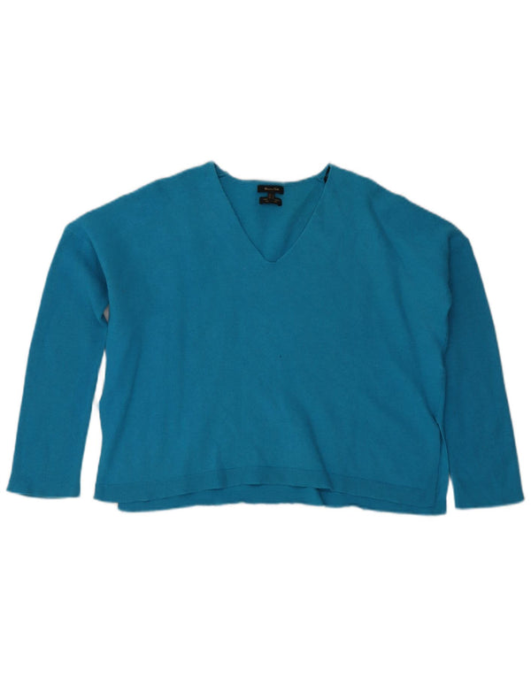 Massimo Dutti Womens Crop Oversized V-hals sweater UK 10 Small Blue