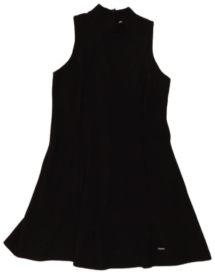 Superdry Damen Ärmelloses A-Linien-Kleid UK 12 Mittelschwarzes Polyester