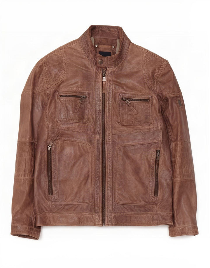 Jaqueta de couro masculina Engbers IT 48 cinza médio