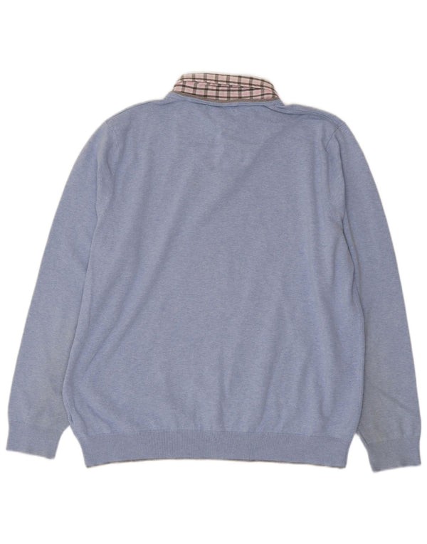 Marks & Spencer Pull coupe classique à col en V pour homme XL en coton à carreaux bleu