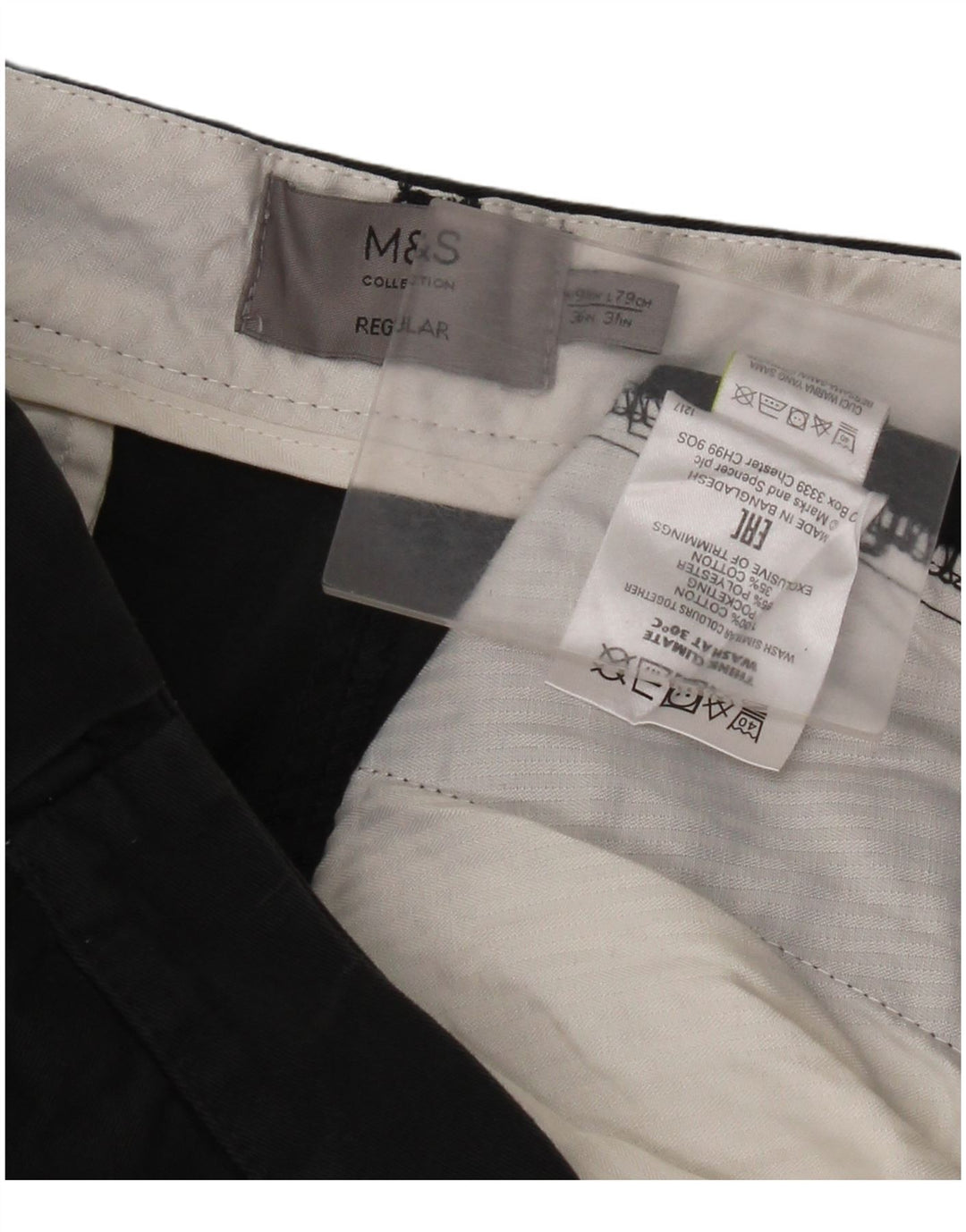 Marks & Spencer Mens Regular Regular Fit Chino Trousers W36 L31 Black