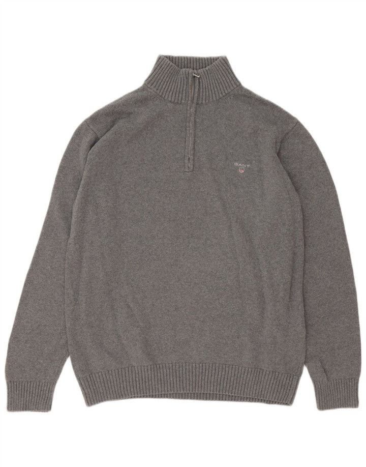 Gant Mens Zip Neck Jumper Sweater 2XL Grey Cotton
