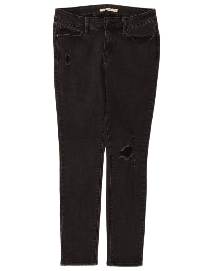 LEVI'S Womens Distressed Skinny Jeans W29 L30 Black Cotton