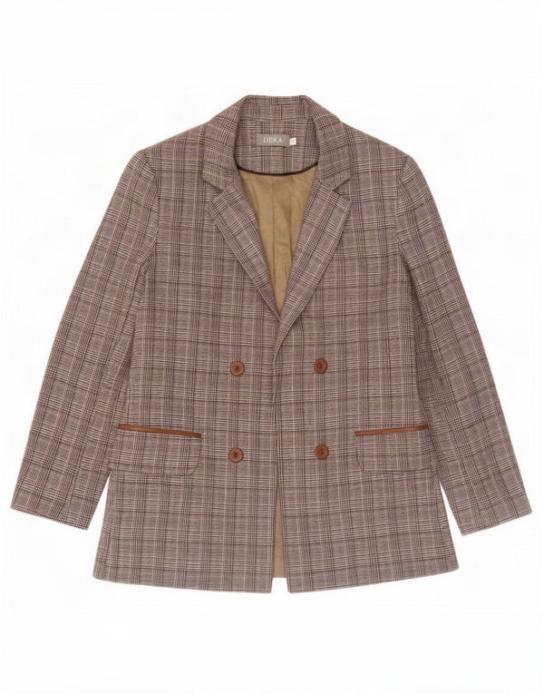 Libra Veste Blazer Ouverte Femme UK 12 Pied-de-Poule Marron Moyen