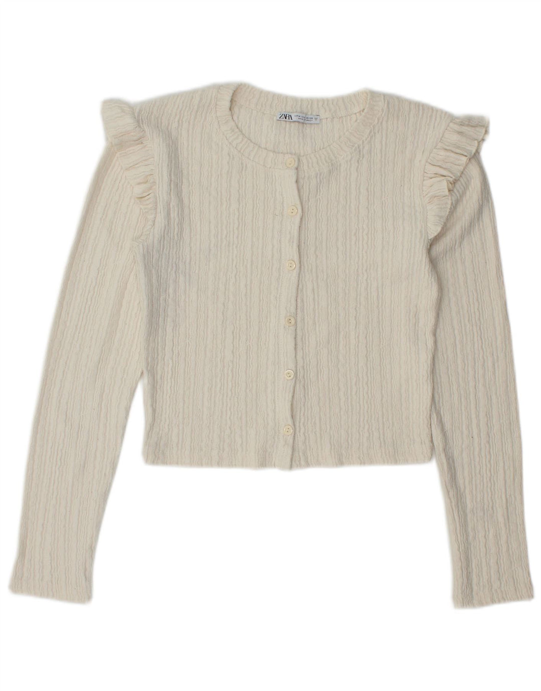 Maglione cardigan corto da donna Zara UK 12 poliestere bianco sporco medio
