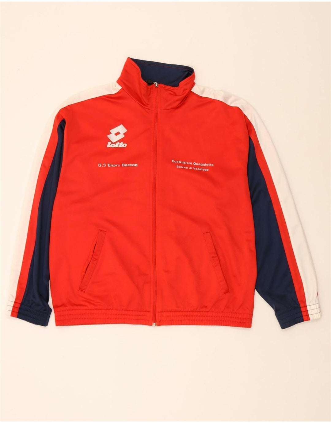LOTTO Mens Graphic Tracksuit Top Jacket XL Red Colourblock Vintage Lotto and Second-Hand Lotto from Messina Hembry 
