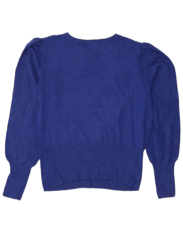 Marks & Spencer Womens Crop Boat Neck Jumper Sweater UK 14 Medium Blue