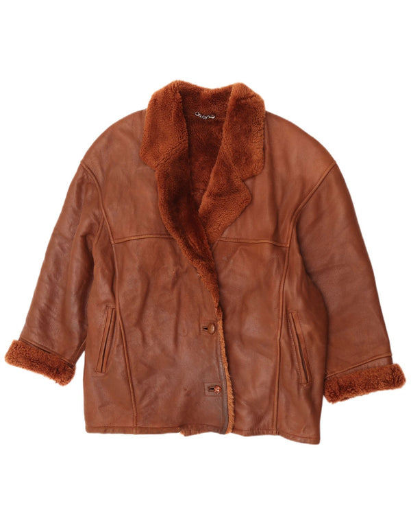 Giacca in shearling oversize da donna vintage EU 42 grande marrone
