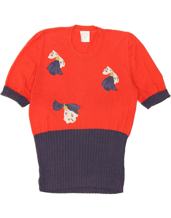VINTAGE Womens Graphic Crew Neck Jumper Sweater UK 12 Medium Red Vintage Vintage and Second-Hand Vintage from Messina Hembry 