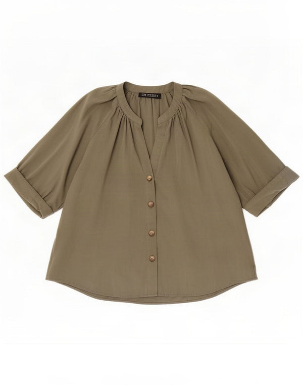 Zara Γυναικείο πουκάμισο 3/4 μανίκι Μπλούζα UK 14 Medium Khaki Modal