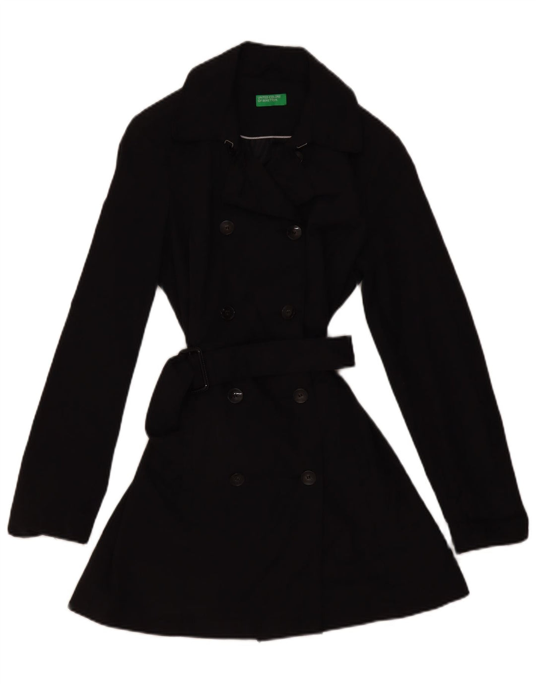 Benetton Womens Trench Coat UK 12 Medium Black Cotton