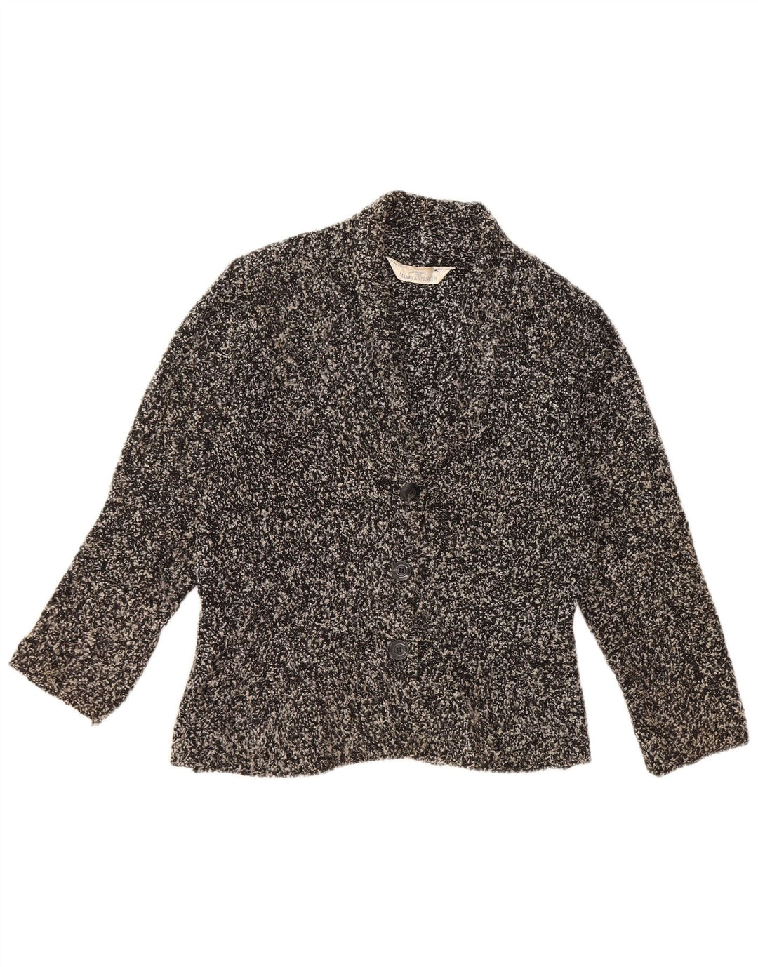 MARKS & SPENCER Womens Cardigan Sweater UK 12 Medium Black Flecked Acrylic