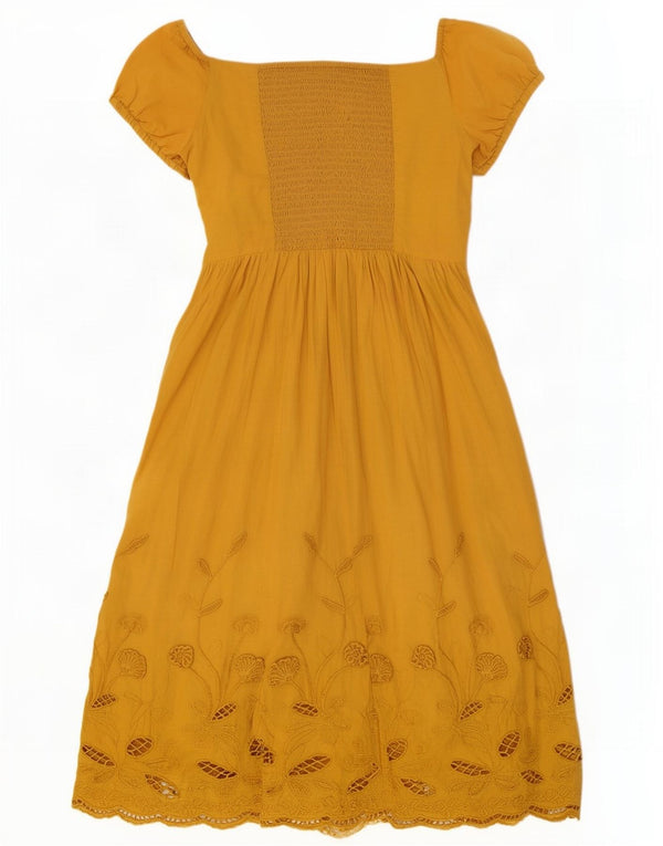 Zara Dame Off Shoulder Kjole UK 8 Small Yellow Floral Cotton