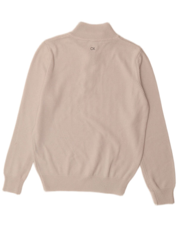 Calvin Klein Mens Zip Neck Jumper Sweater Small White Cotton