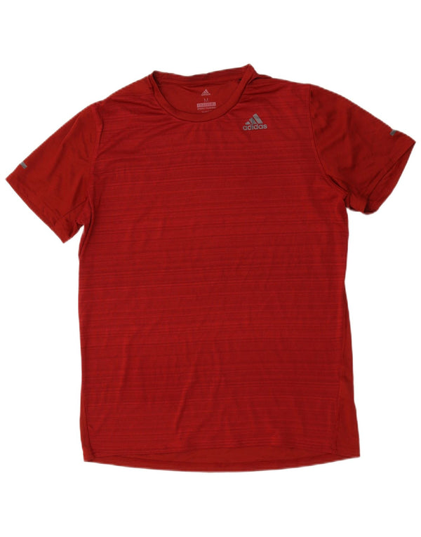 Adidas Mens Climalite T-Shirt Top Medium Red Striped Polyester