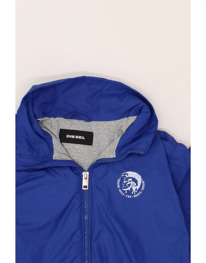 DIESEL Boys Graphic Hooded Rain Jacket 15-16 Years Blue Nylon Vintage Diesel and Second-Hand Diesel from Messina Hembry 