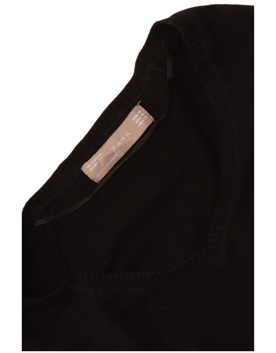 Zara Womens V-Neck Jumper Sweater UK 12 Medium Black Cotton