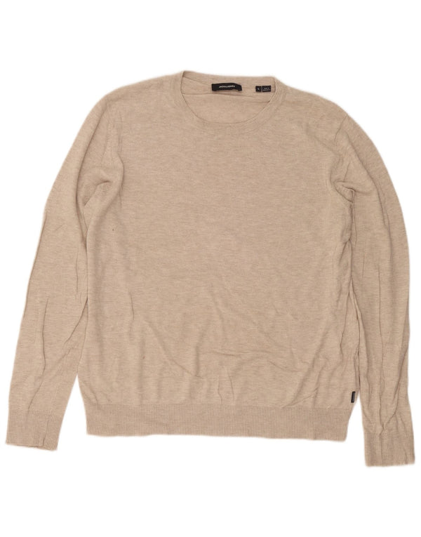 Jack & Jones herre sweater med rund hals, stor beige flækket bomuld