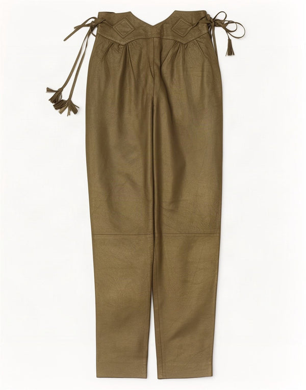 Pantaloni din piele vintage pentru femei cu talie înaltă IT 42 Medium W28 L30 Kaki