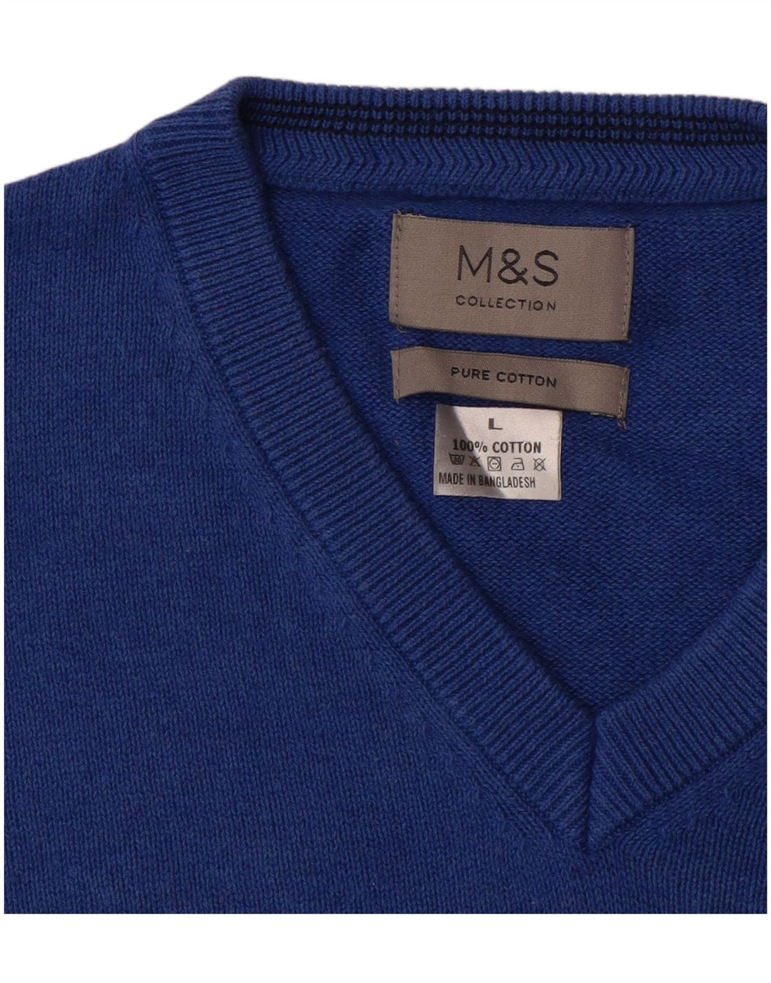 Marks & Spencer Mens V-Neck Jumper Sweater Large Blue Cotton