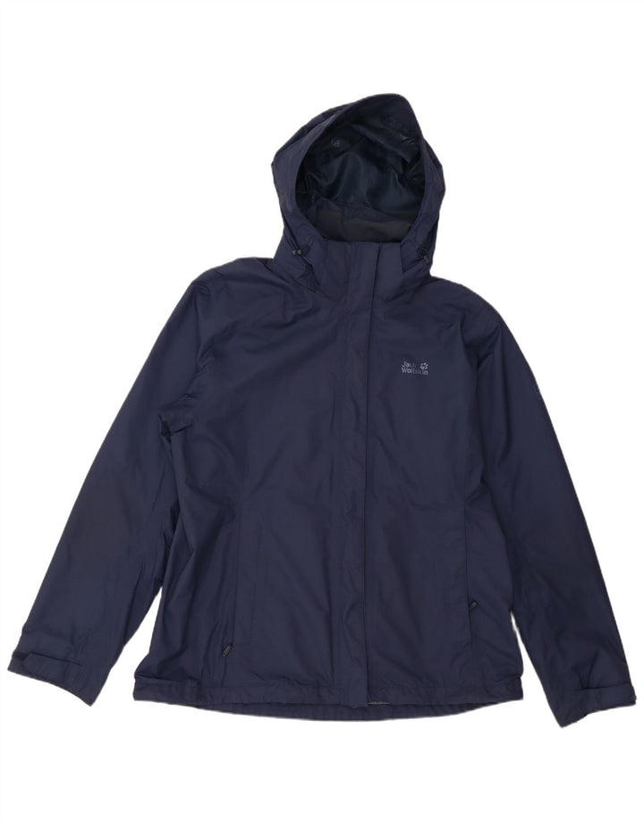 Jack Wolfskin Womens Hooded Rain Jacket UK 18 XL Navy Blue Polyamide