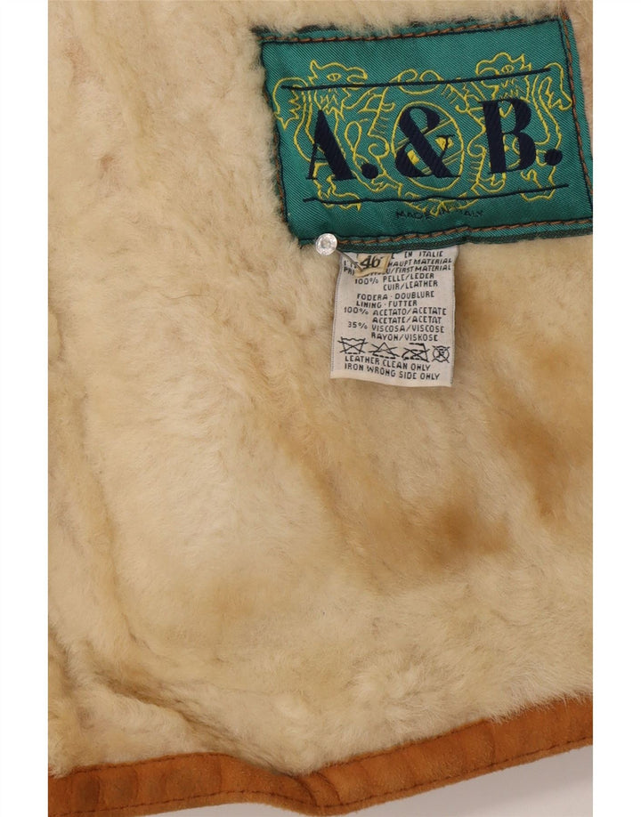 Vintage Womens Shearling Jacket IT 46 Large Brown Leather