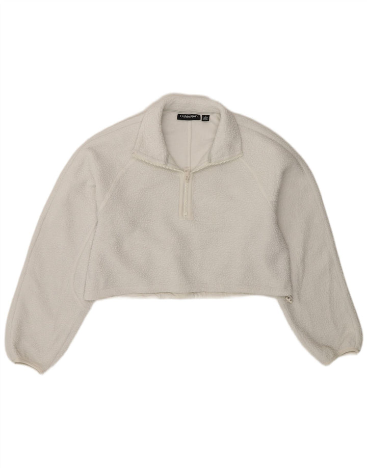 CALVIN KLEIN Suéter feminino oversized com zíper e gola em lã, 6 XS, branco