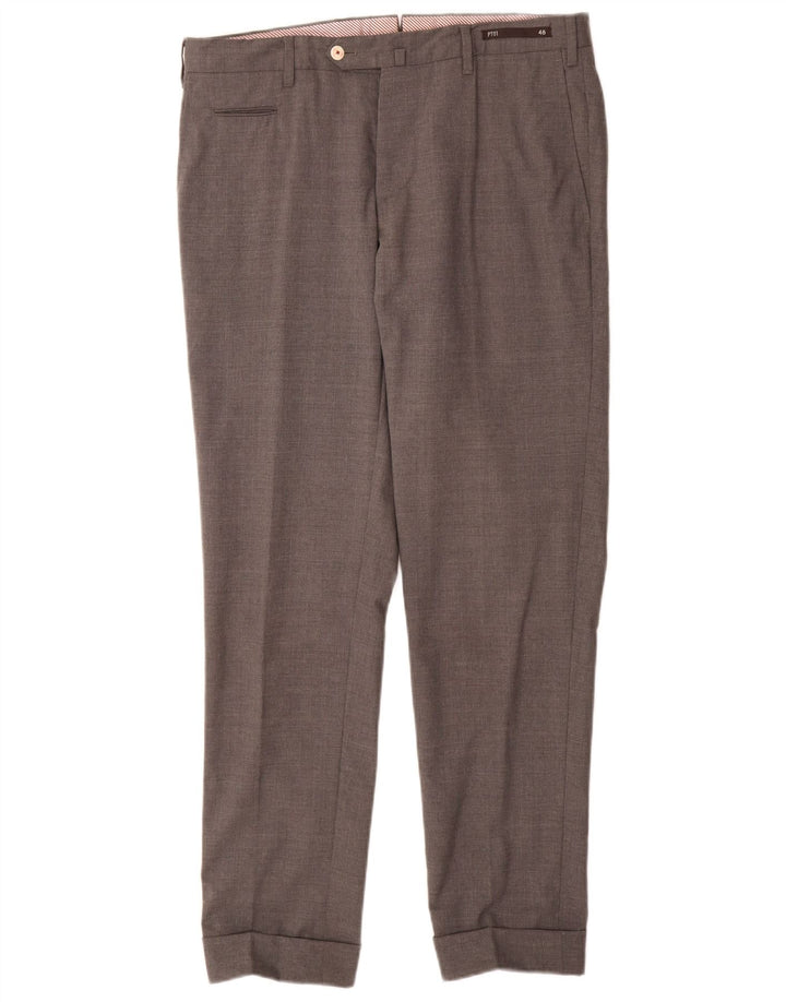 VINTAGE Mens Slim Suit Trousers IT 48 Medium W32 L31 Grey Wool