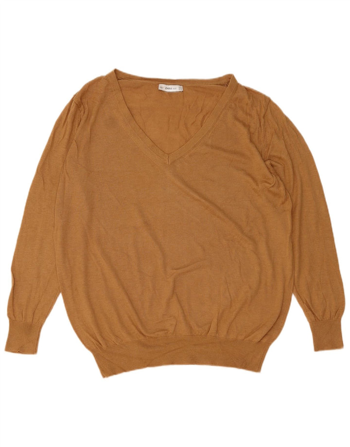 Maglione oversize con scollo a V da donna Zara UK 14 Marrone medio