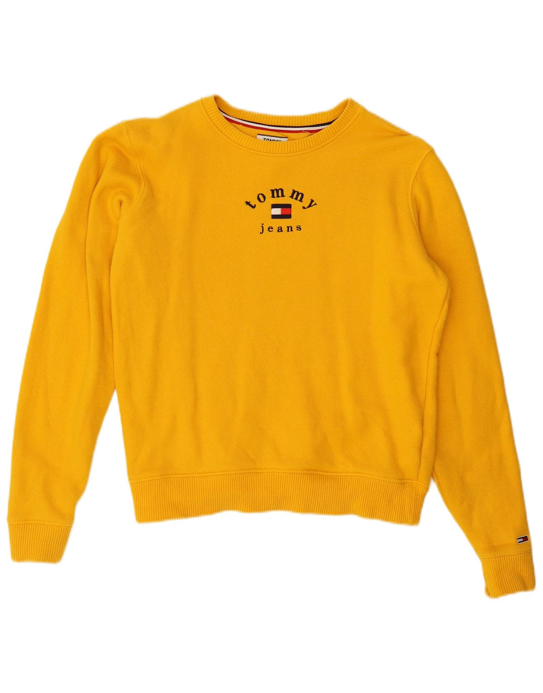 TOMMY HILFIGER Womens Oversized Sweatshirt Jumper UK 10 Small Yellow