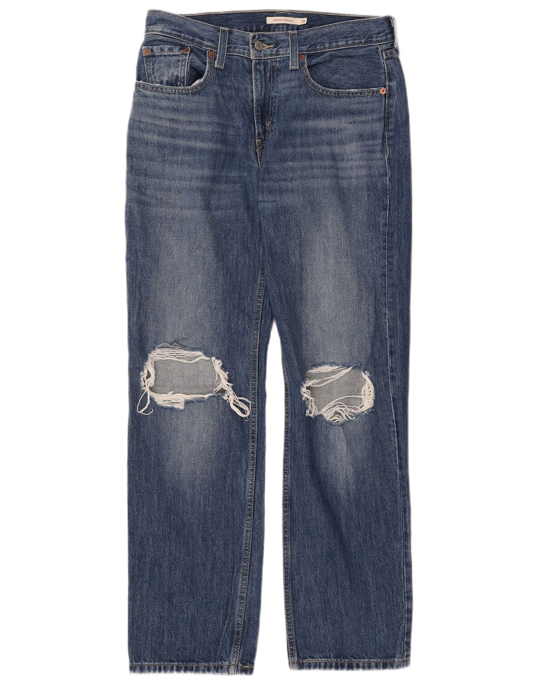 LEVI'S Womens Low Pro Distressed Straight Jeans W28 L31 Blue Cotton