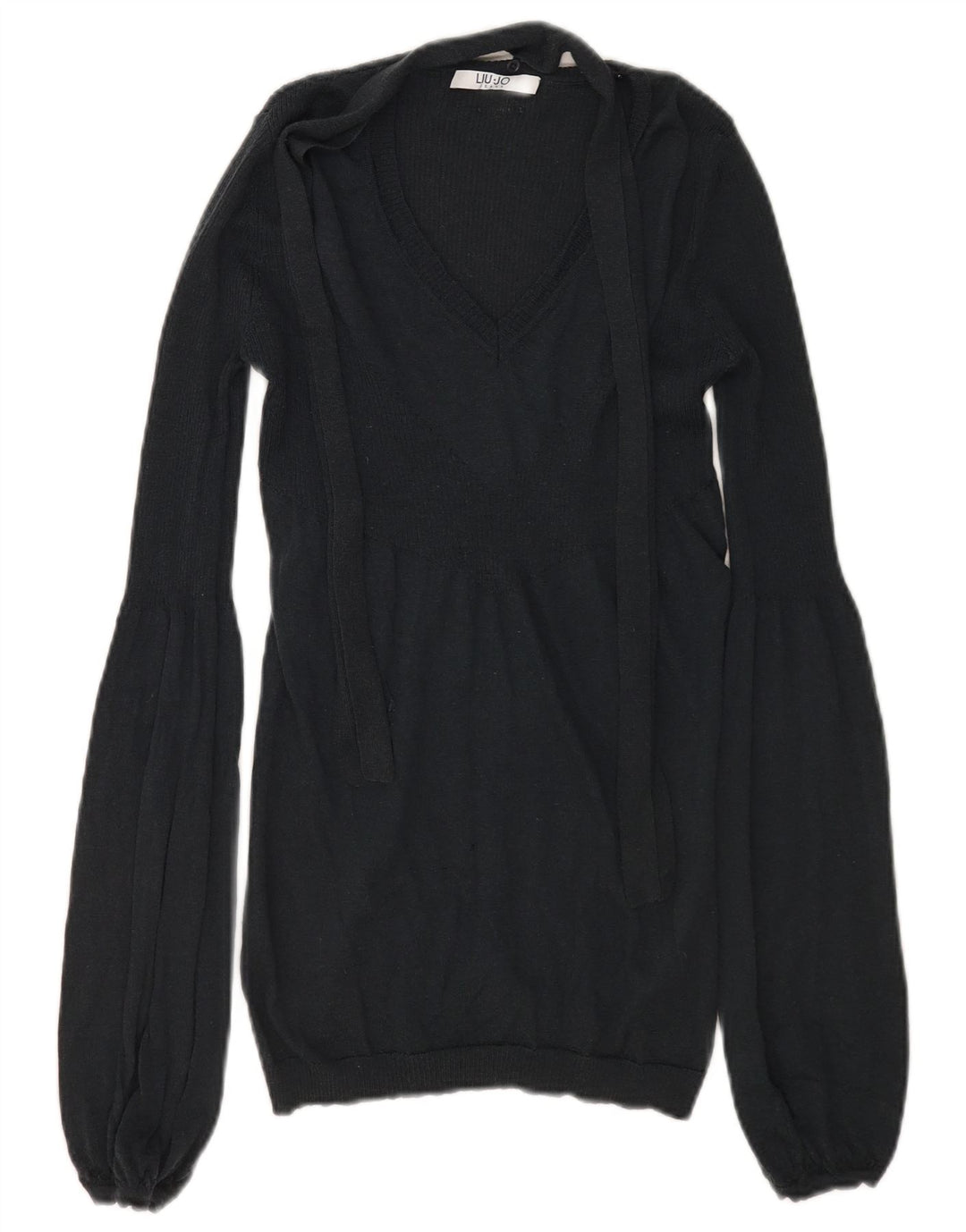 Liu Jo Womens Front Tie V-Neck Jumper Sweater UK 10 Small Black Wool