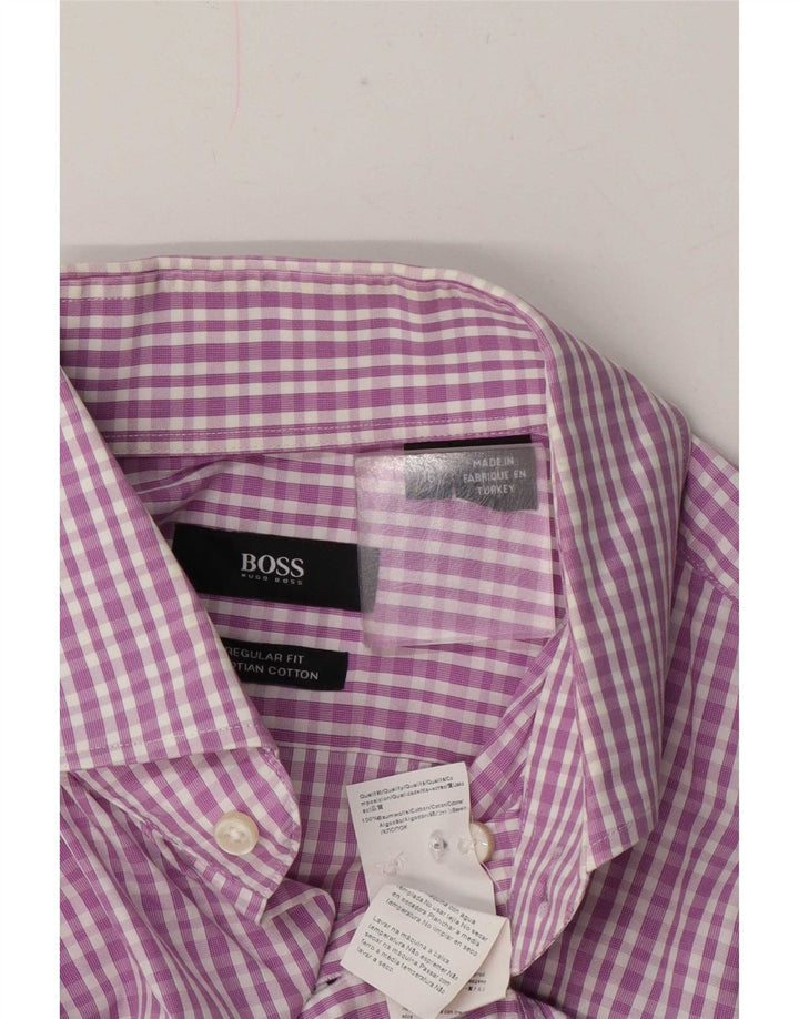 Hugo Boss Mens Regular Fit Shirt Size 41 16 Large Pink Check Cotton