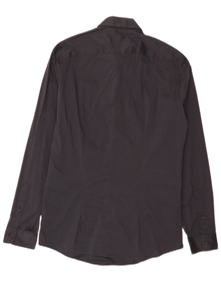 Trussardi Mens Shirt Size 41 Medium Black Pinstripe Cotton