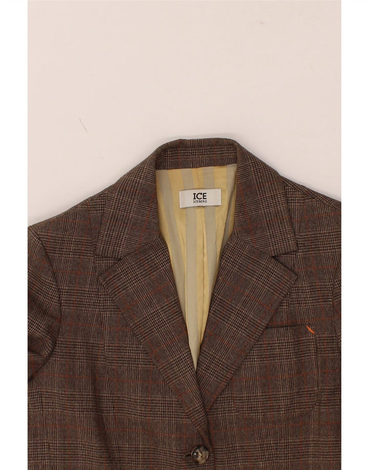 ICEBERG Womens 2 Button Blazer Jacket IT 42 Medium Brown Check Polyester Vintage Iceberg and Second-Hand Iceberg from Messina Hembry 