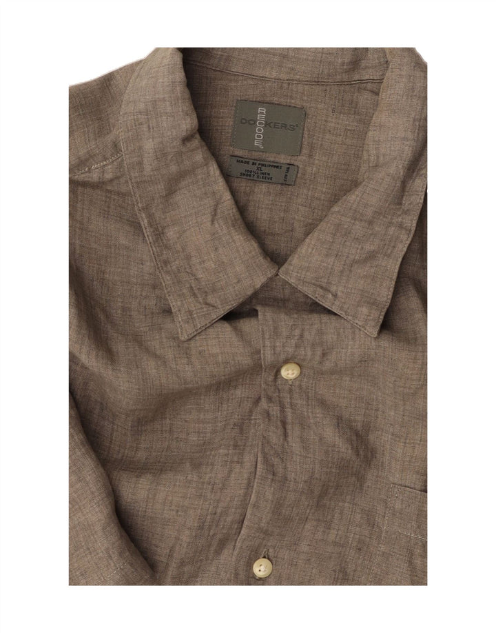 DOCKERS Mens Short Sleeve Shirt XL Grey Cotton Vintage Dockers and Second-Hand Dockers from Messina Hembry 