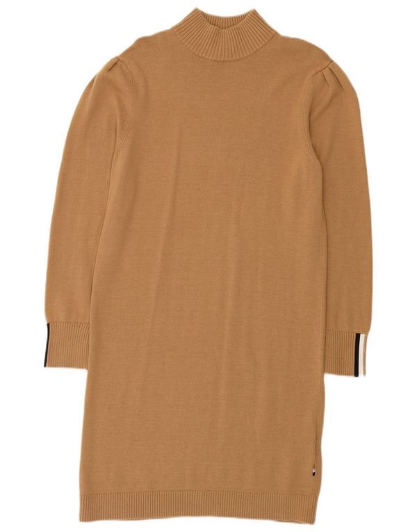 Hugo Boss Damen Langarm-Pulloverkleid UK 10 Small Braune Baumwolle