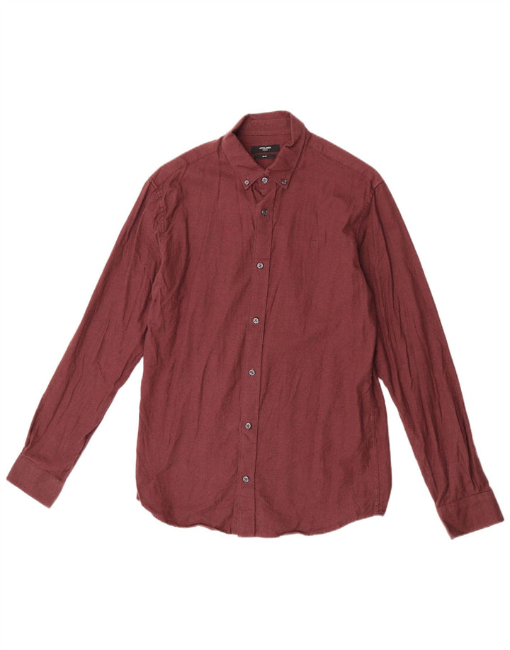 Jack & Jones Mens Slim Fit Shirt Medium Burgundy Cotton