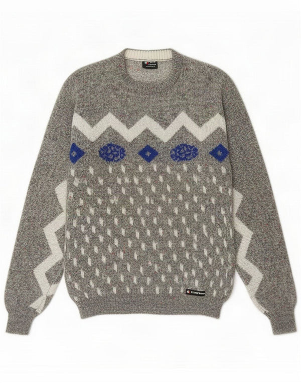 Vintage Womens Crew Neck Jumper Sweater IT 54 3XL Gris Géométrique