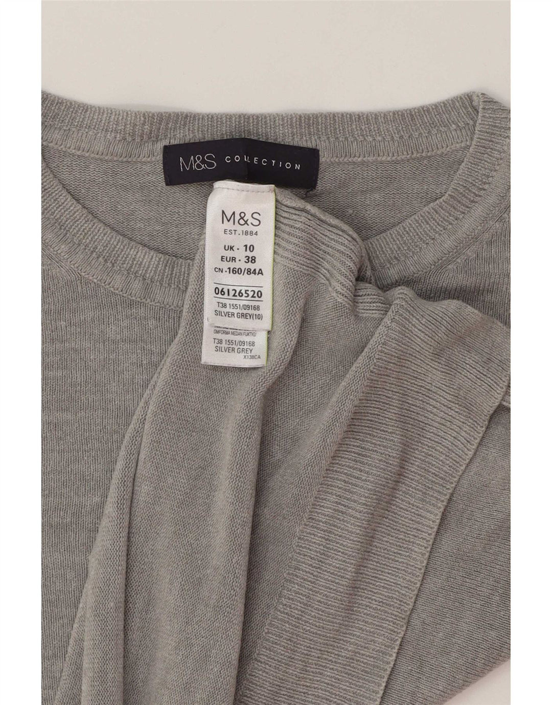 Marks & Spencer Womens Crop Crew Neck Jumper Sweater UK 10 Small Grey