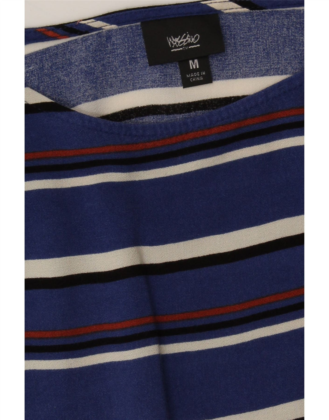 MOSSIMO Womens Crop Top 3/4 Sleeve UK 14 Medium Blue Striped Rayon Vintage Mossimo and Second-Hand Mossimo from Messina Hembry 