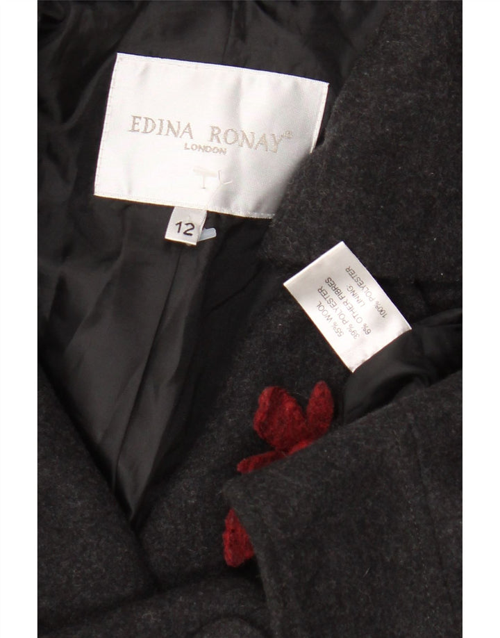 Edina Ronay Womens Crop 3/4 Sleeve Bomber Jacket UK 12 Medium Grey Wool