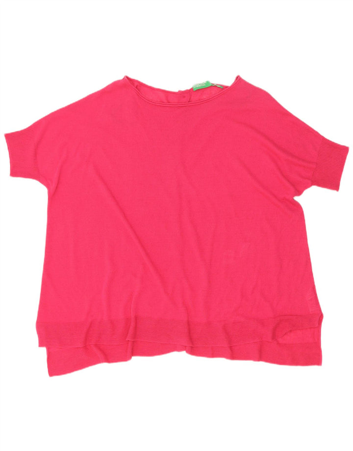 Benetton Womens Short Sleeve Oversized Cardigan Sweater UK 14 Medium Pink